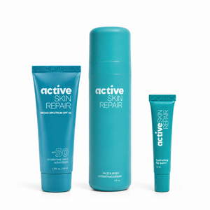Active skin repair hydrating sunscreen, hydrating serum and hydrating lip balm