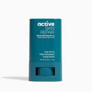 Blue sun stick with 'active skin repair' text on a white background