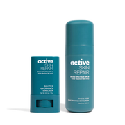 bottle and a stick of active skin repair sunscreen